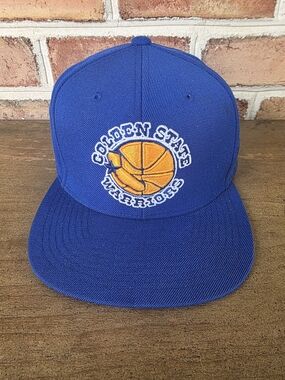 Golden State Warriors VINTAGE Blue Snapback Hat with Orange Basketball Logo